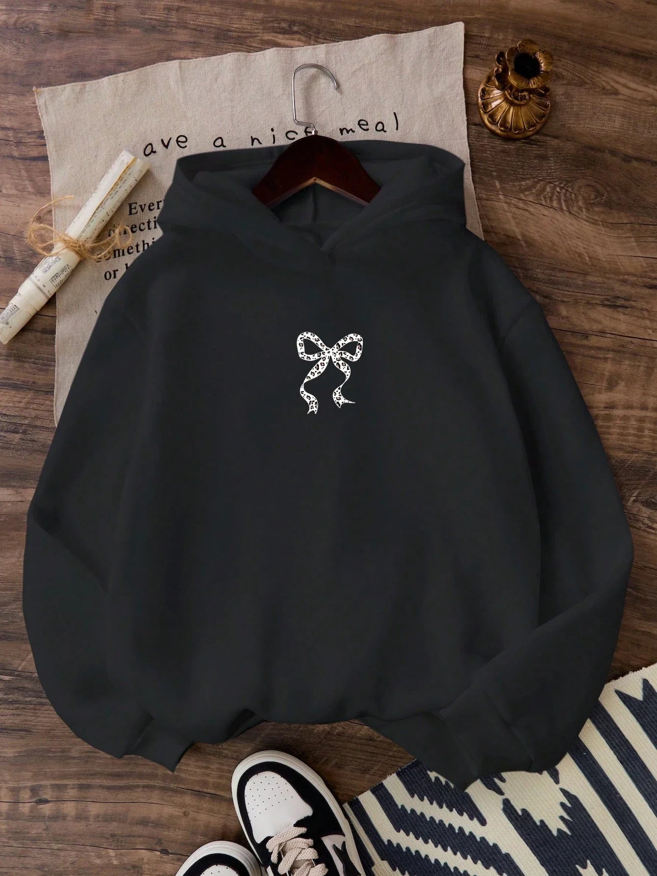 Creative Bow Leopard Printing Women Hoodies Casual Trendy Tops Y2K Style Comfortable Streetwears Fashion Clothing