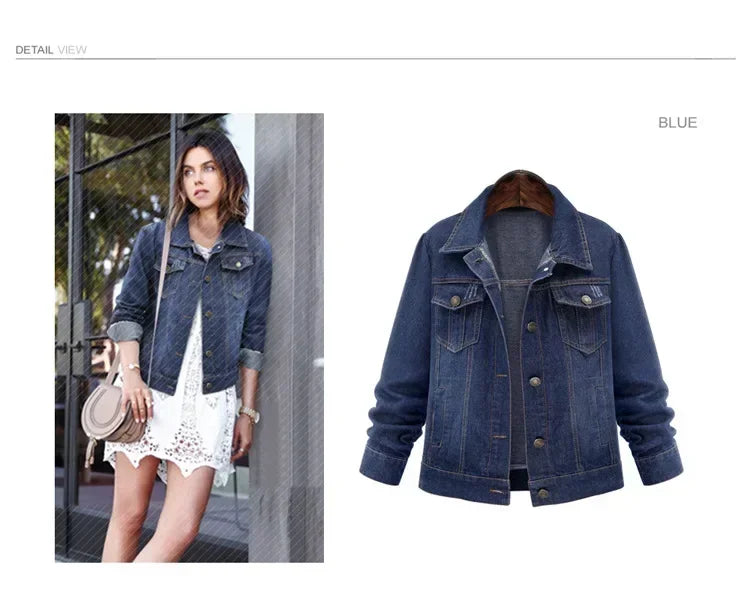 Women Denim Coat Single Breasted Button Solid Color Jackets Turn Down Collar Pockets Streetwear Autumn High Street Casual