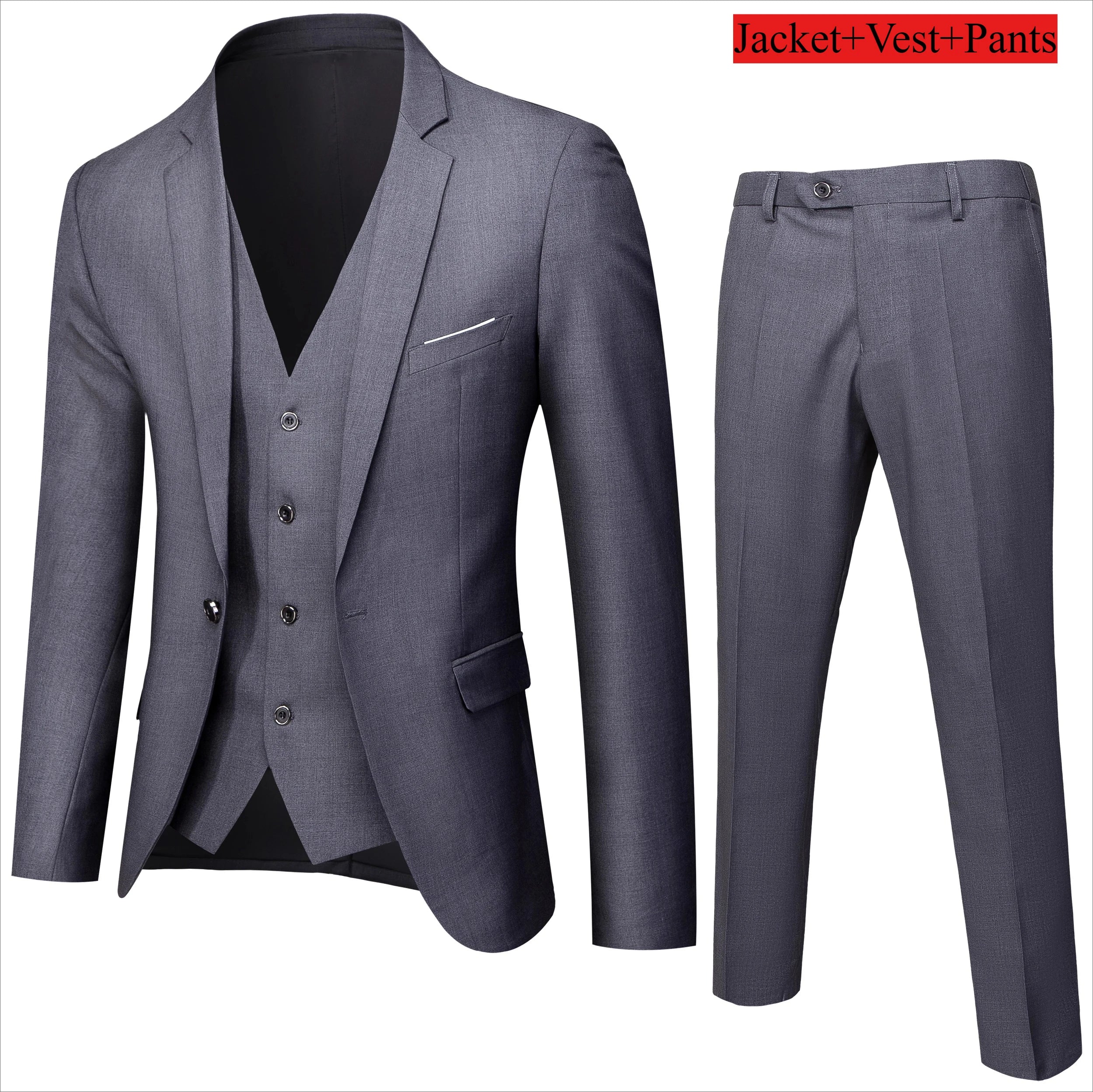 Men's Business Suit Set Groomsmen Regular Fit-Tuxedo Men Wedding Suit Set Lapel Formal Stylish Buttons Pockets