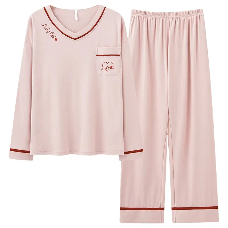 Women's Fall Winter Pajamas Women's Long-sleeved Pants Leisure Suit Women's Homewear Combed Cotton Cute Cartoon Homewear Suit Ms