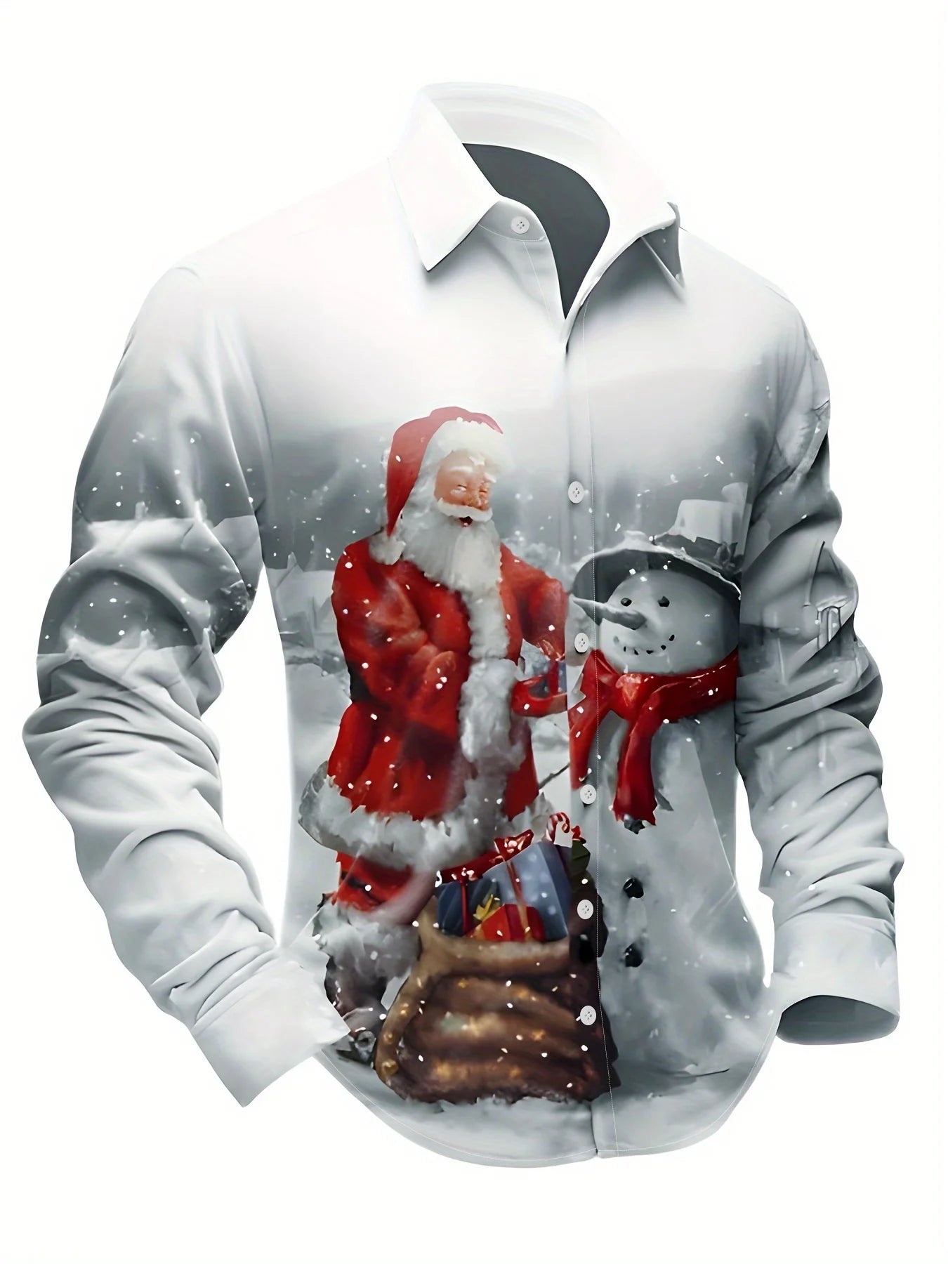 Christmas Theme Fashion Men's Casual Long Sleeve Shirt Breathable Tops Santa Claus Themed Stylish Pattern Full Sleeve Shirts