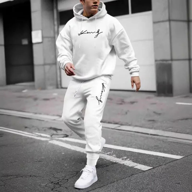 Fashionable cross-border winter new men's pullover hooded set, printed logo letters, loose-fitting hooded jacket