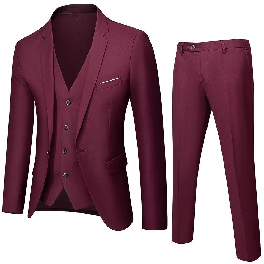 Men's Business Suit Set Groomsmen Regular Fit-Tuxedo Men Wedding Suit Set Lapel Formal Stylish Buttons Pockets