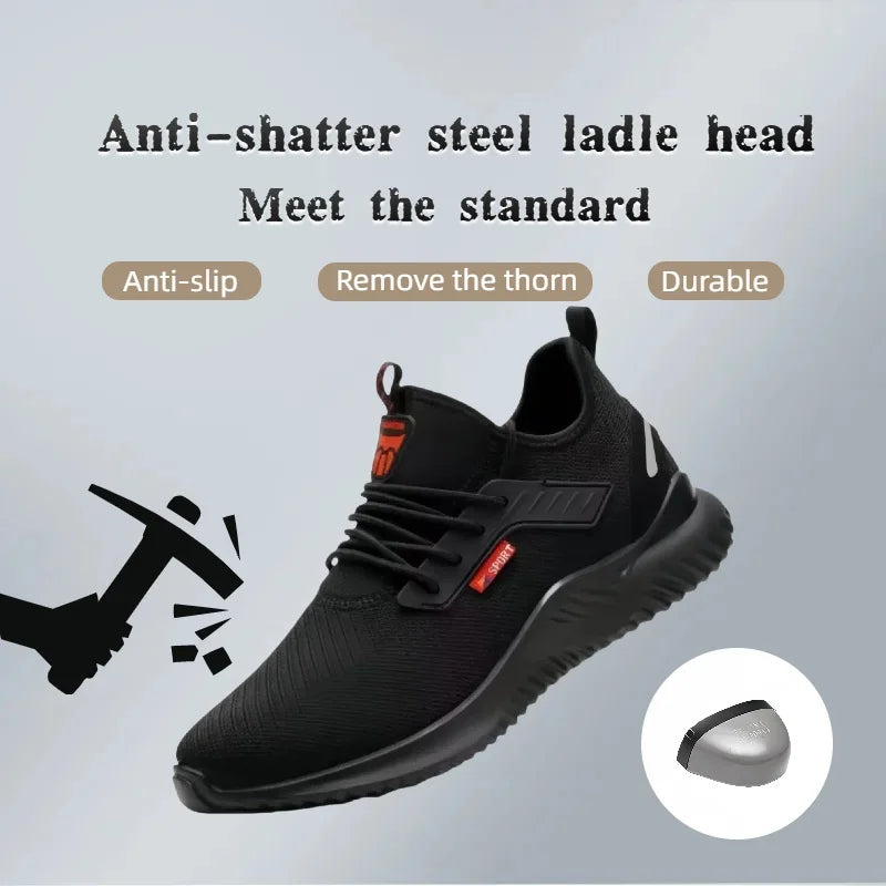 Men's Steel Safety Work Shoes Durable Steel Toe Boots Anti Slip Comfortable for Construction Factory Industrial Workplace