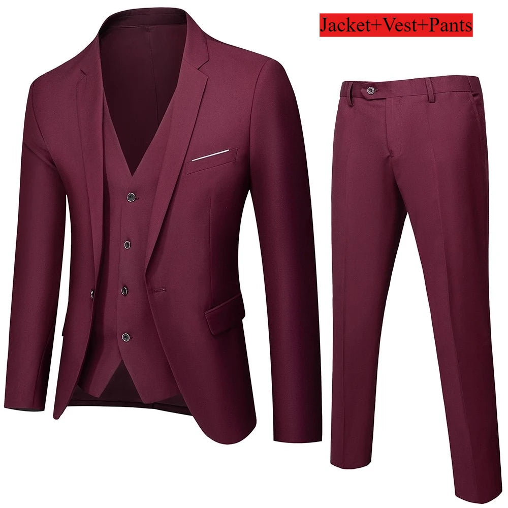 Men's Business Suit Set Groomsmen Regular Fit-Tuxedo Men Wedding Suit Set Lapel Formal Stylish Buttons Pockets