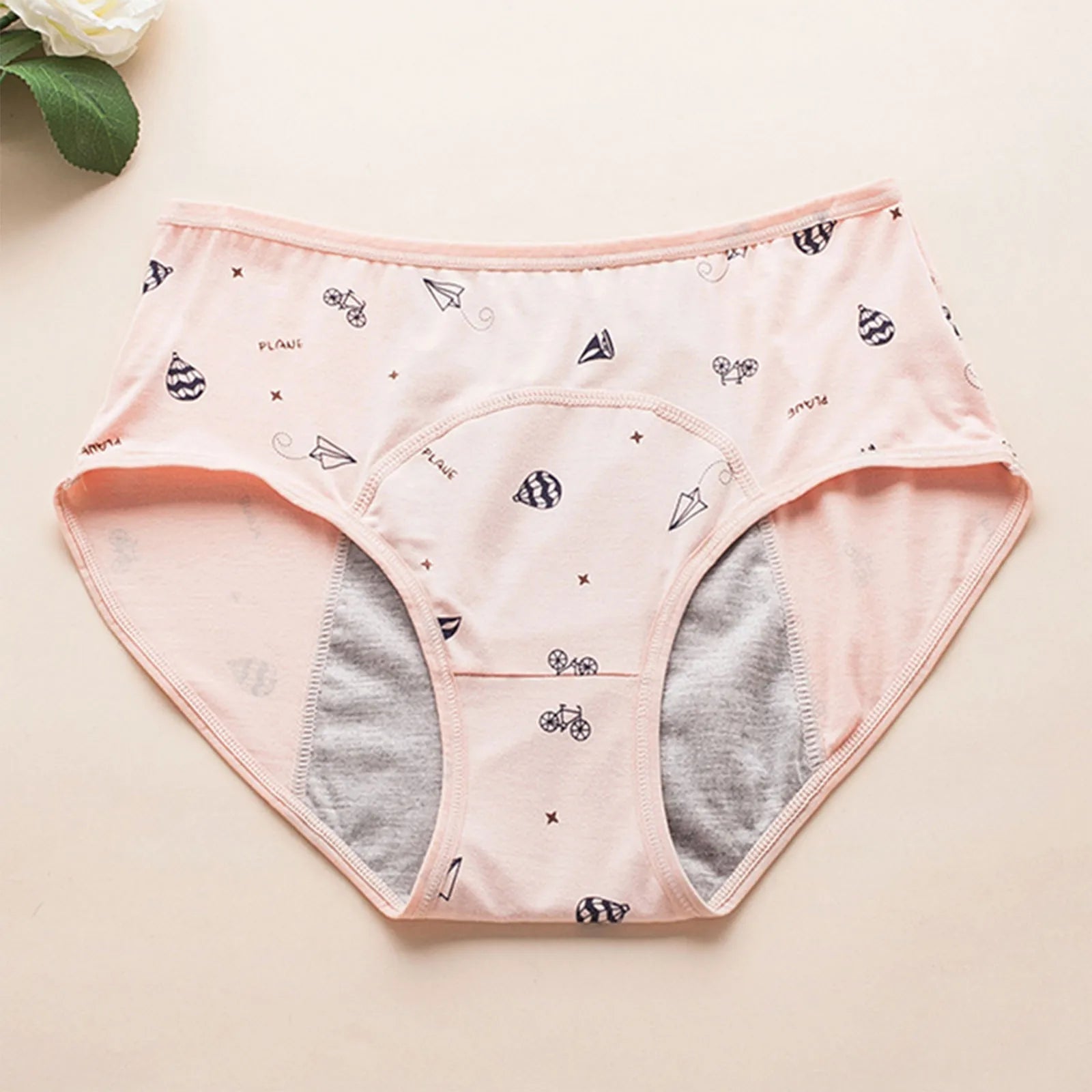 Panties for Menstruation Cotton High Waist Period Underwear Panties Cartoon Printed Lightweight Leak Proof Underpants