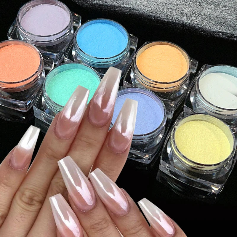 1 Box Aurora White Chrome Nail Powder Sparkling Mirror Pearl Pigments Nail Glitter White Rubbing Dust Nail Art Manicure Decorate
