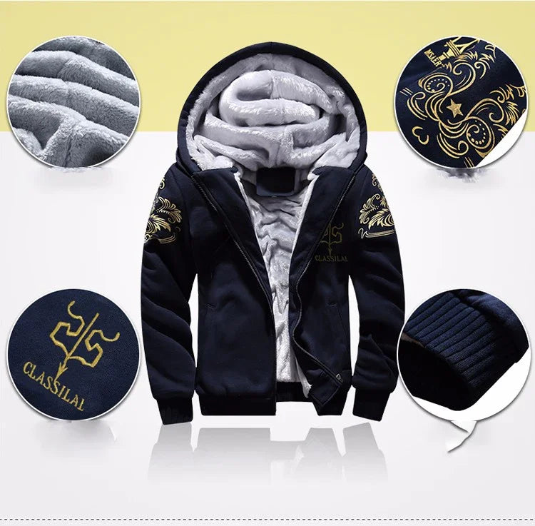 Autumn Winter Men's Sports Sets Casual Hooded Cardigan Jacket Outdoor Thick Warm Tracksuit Men Zip Up Hoodie+Pants Two-piece Set