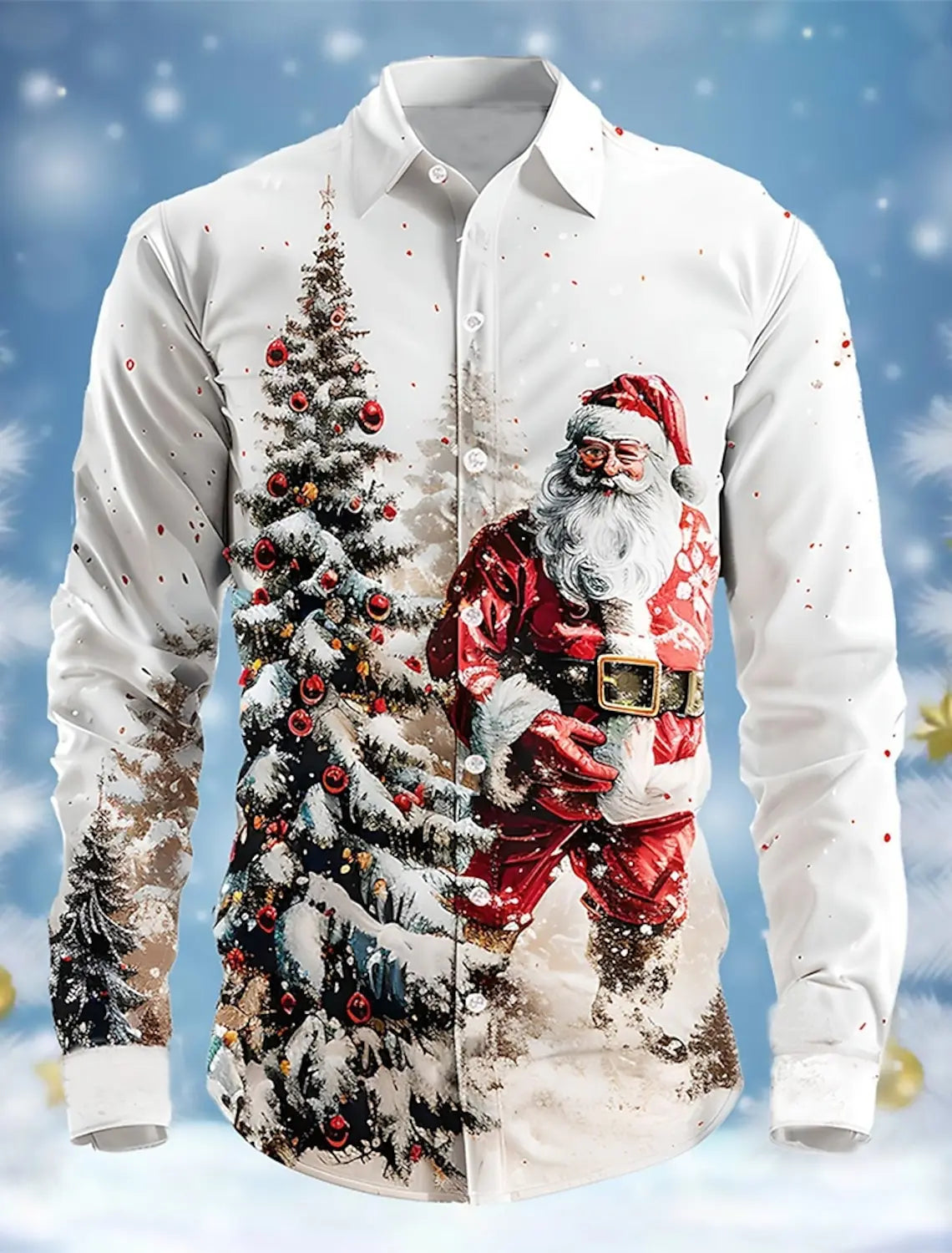 Christmas Theme Fashion Men's Casual Long Sleeve Shirt Breathable Tops Santa Claus Themed Stylish Pattern Full Sleeve Shirts