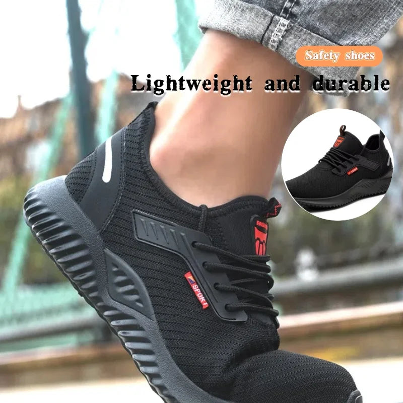 Men's Steel Safety Work Shoes Durable Steel Toe Boots Anti Slip Comfortable for Construction Factory Industrial Workplace