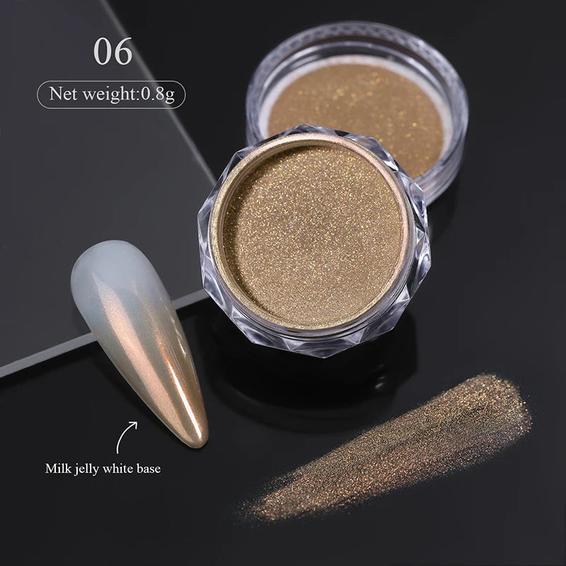 1 Box Aurora White Chrome Nail Powder Sparkling Mirror Pearl Pigments Nail Glitter White Rubbing Dust Nail Art Manicure Decorate