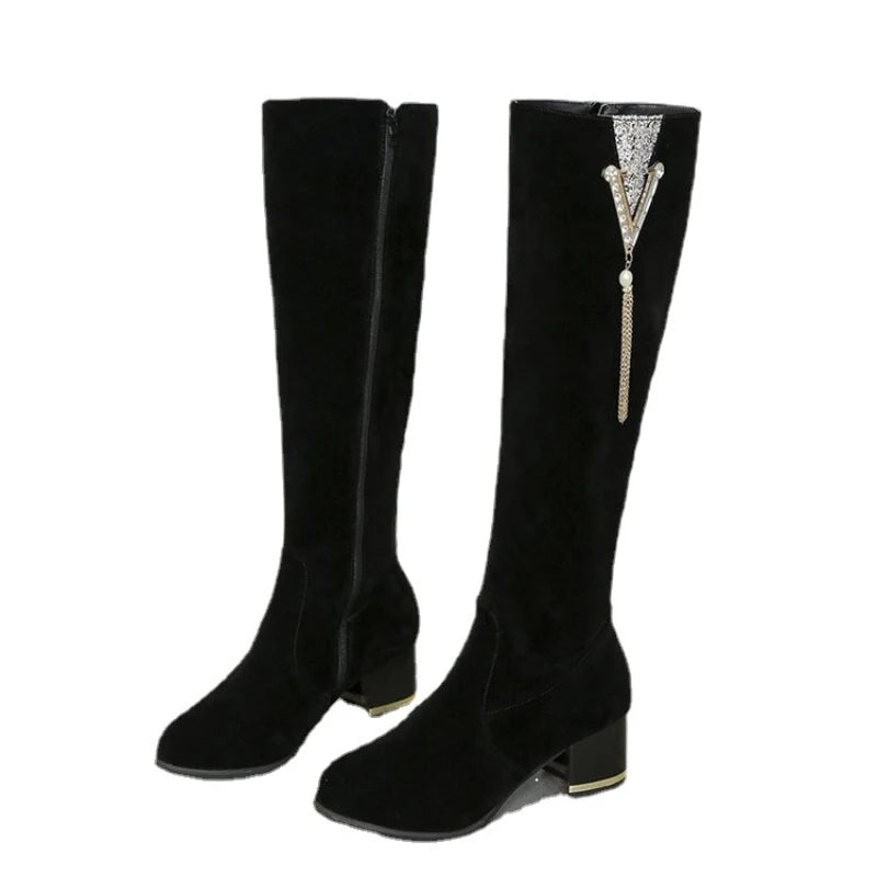 Heels Women's Boots Side Zippers  Women's Long Boots Thick Heels High Shoes for Women High Heels  Autumn Winter New