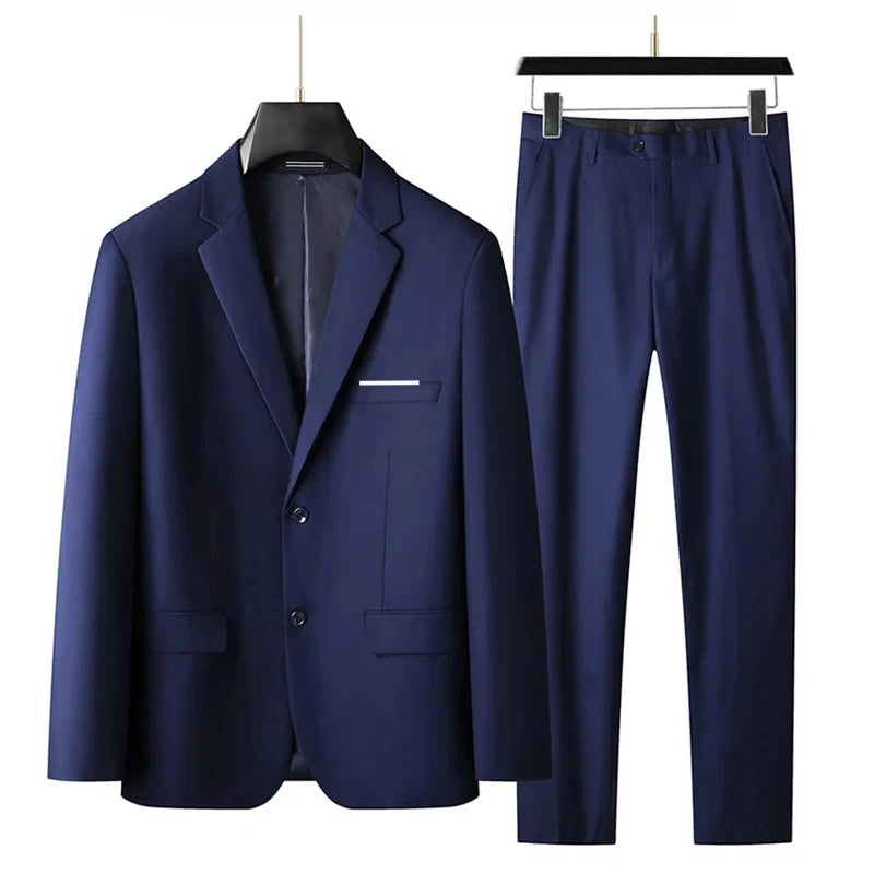 Men's Business Casual Wedding Suit Solid Color Trendy Orange Two-Piece Set Stylish Handsome Suit And Trousers