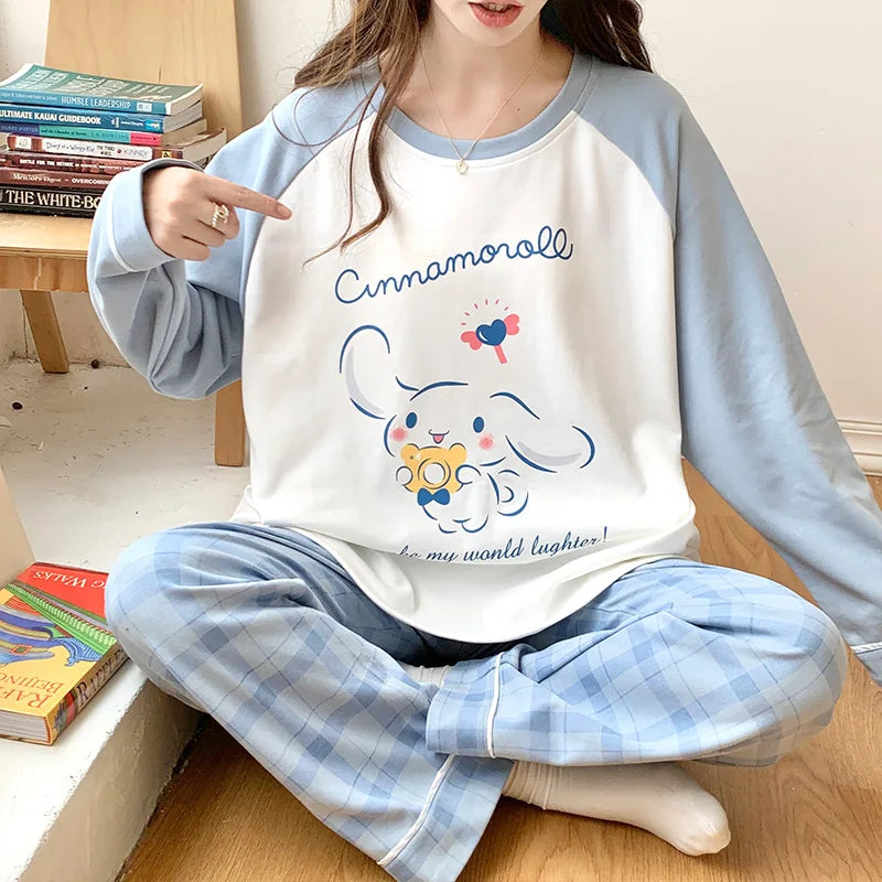 Women's Fall Winter Pajamas Women's Long-sleeved Pants Leisure Suit Women's Homewear Combed Cotton Cute Cartoon Homewear Suit Ms