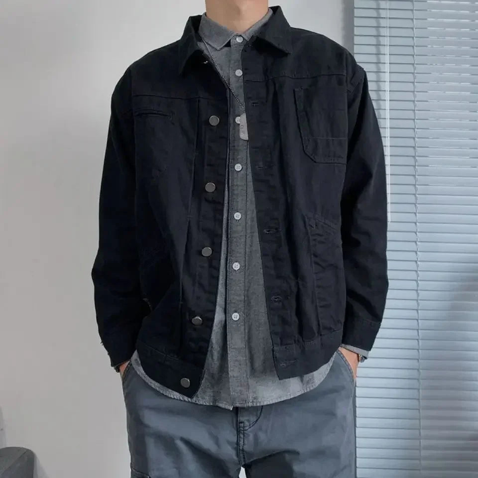 Warm Padded Autumn Khaki Denim Jackets Man Cargo Black Button Padding Jeans Coat for Men with Sheep Wool Cowgirl Loose Vintage G
