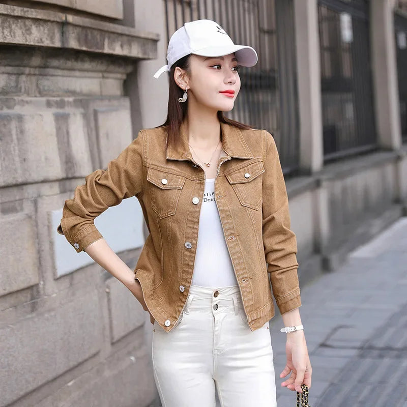 New Spring Denim Jacket Women's Top Niche Design Colorful Women's Clothing Net Weight Loss Slim Fit Jeans Jacket