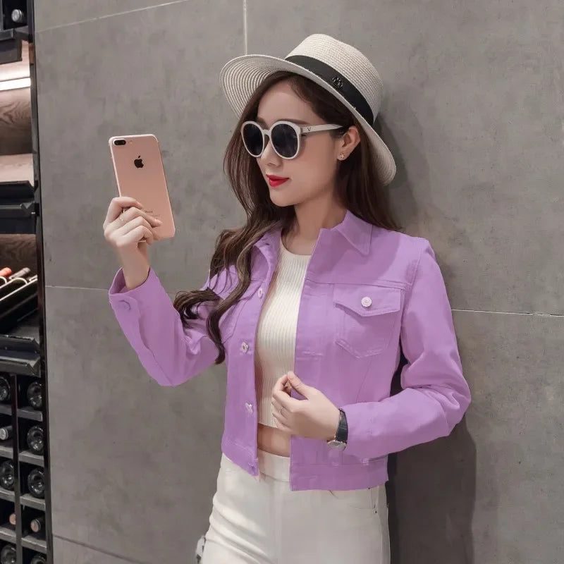 New Spring Denim Jacket Women's Top Niche Design Colorful Women's Clothing Net Weight Loss Slim Fit Jeans Jacket