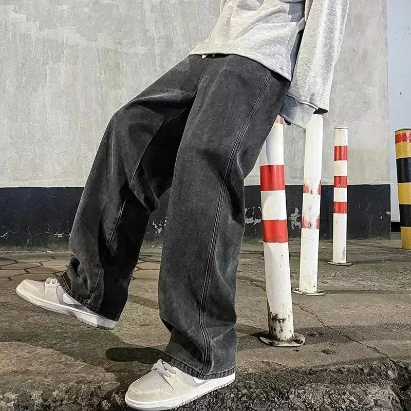 Spring/Summer Korean Style Straight Leg Lyocell Jeans Men's Fashion Versatile Loose Thin Pants Men's Washed Retro