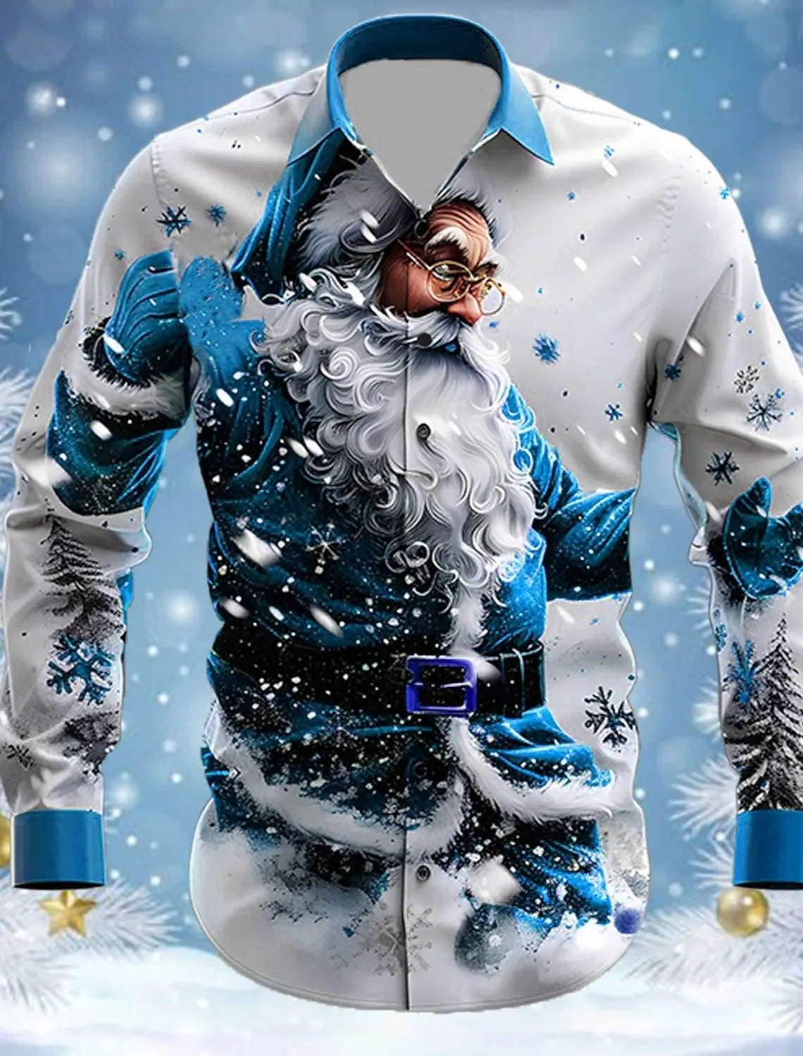Christmas Theme Fashion Men's Casual Long Sleeve Shirt Breathable Tops Santa Claus Themed Stylish Pattern Full Sleeve Shirts