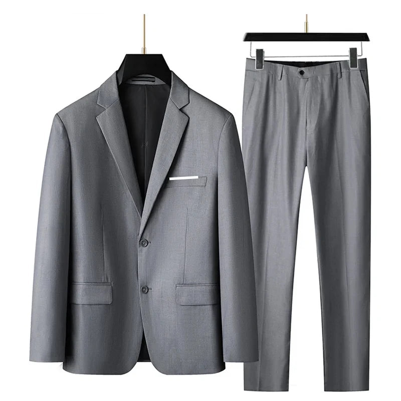 Men's Business Casual Wedding Suit Solid Color Trendy Orange Two-Piece Set Stylish Handsome Suit And Trousers