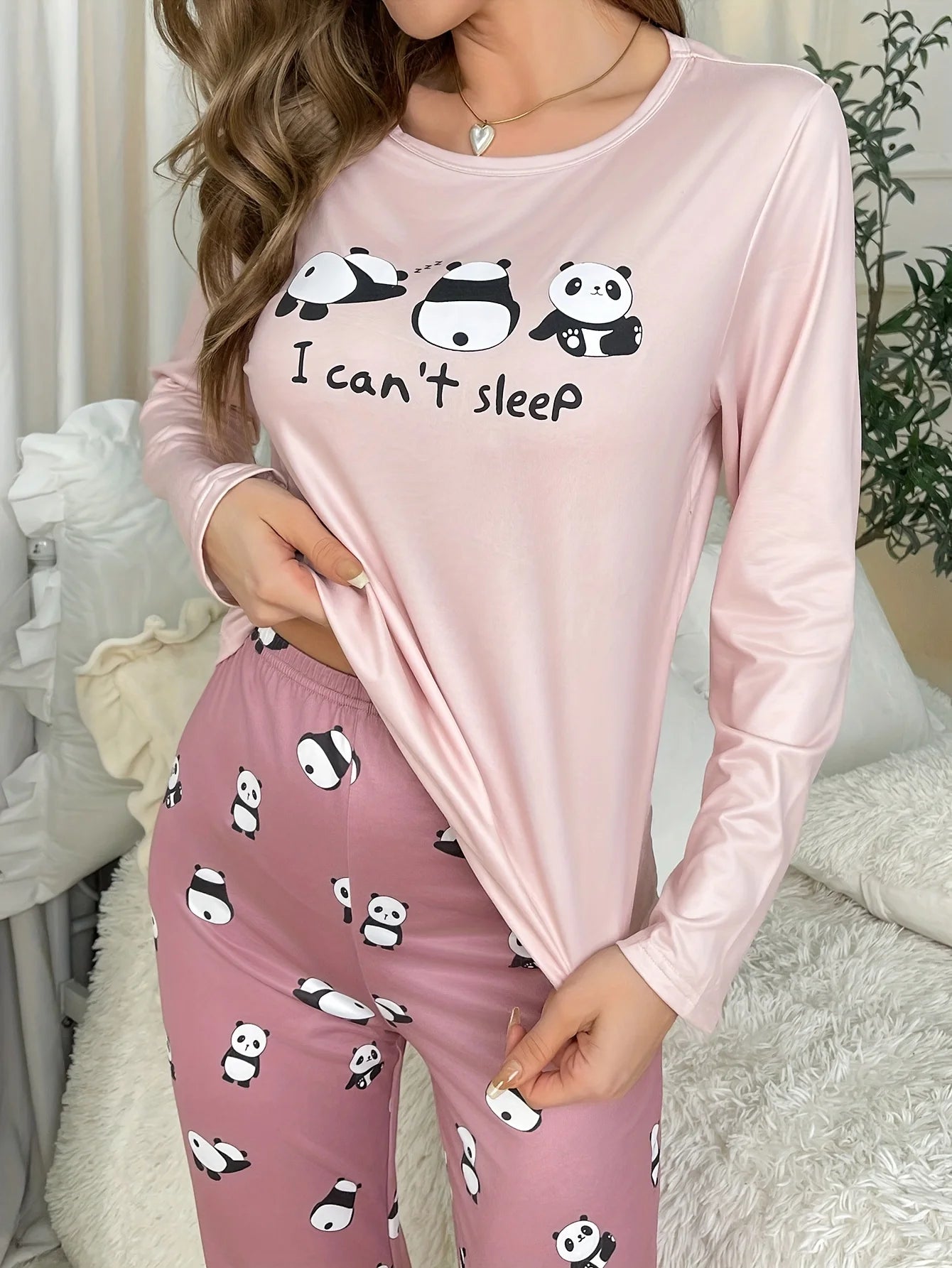 Women's new style pajamas set Cute Panda long sleeve pants two-piece casual home wear