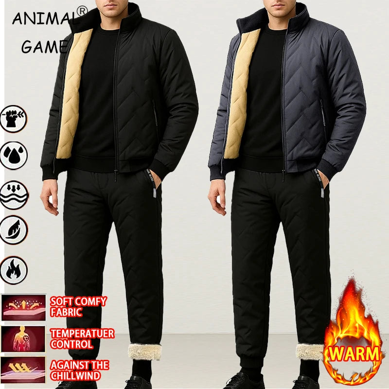Men's 2 Piece Windproof Jackets Coats Water-Resistant Casual Zipper Hight Weight Tracksuit Athletic Outdoor Warm Thick Coat Set