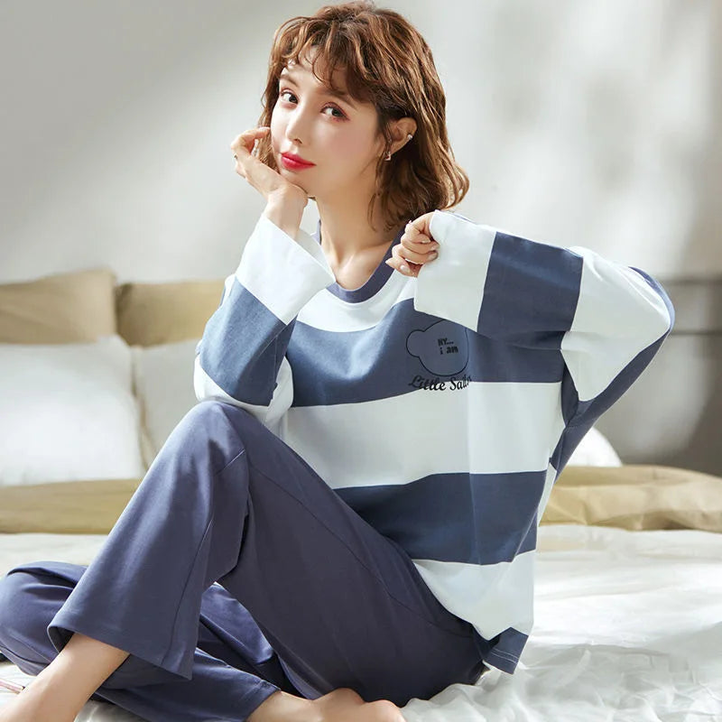 Women's 2-Piece Spring, Autumn And Summer Pajamas Women's Long Sleeve New Korean Version Fashion Casual Ladies Loungewear Set