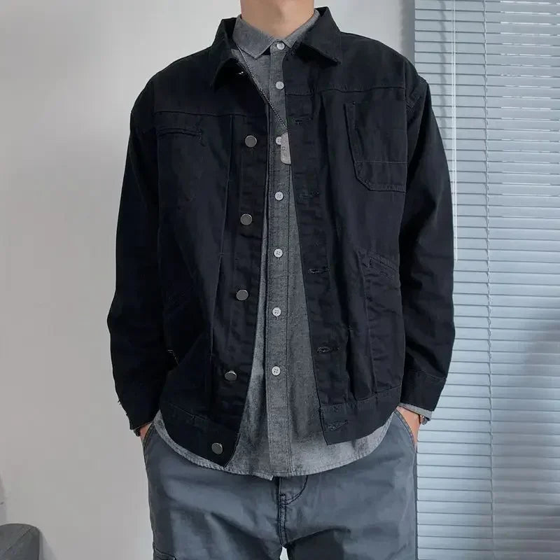 Warm Padded Autumn Khaki Denim Jackets Man Cargo Black Button Padding Jeans Coat for Men with Sheep Wool Cowgirl Loose Vintage G