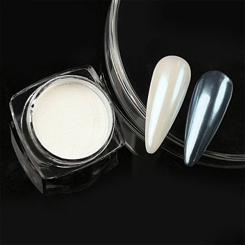 1 Box Aurora White Chrome Nail Powder Sparkling Mirror Pearl Pigments Nail Glitter White Rubbing Dust Nail Art Manicure Decorate