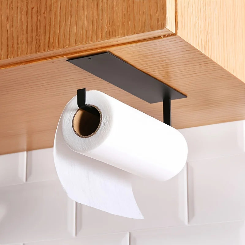 No Drill Adhesive Kitchen Carbon Steel Paper Towel Holder Household Roll Paper Hanger Plastic Wrap Rag Storage Rack