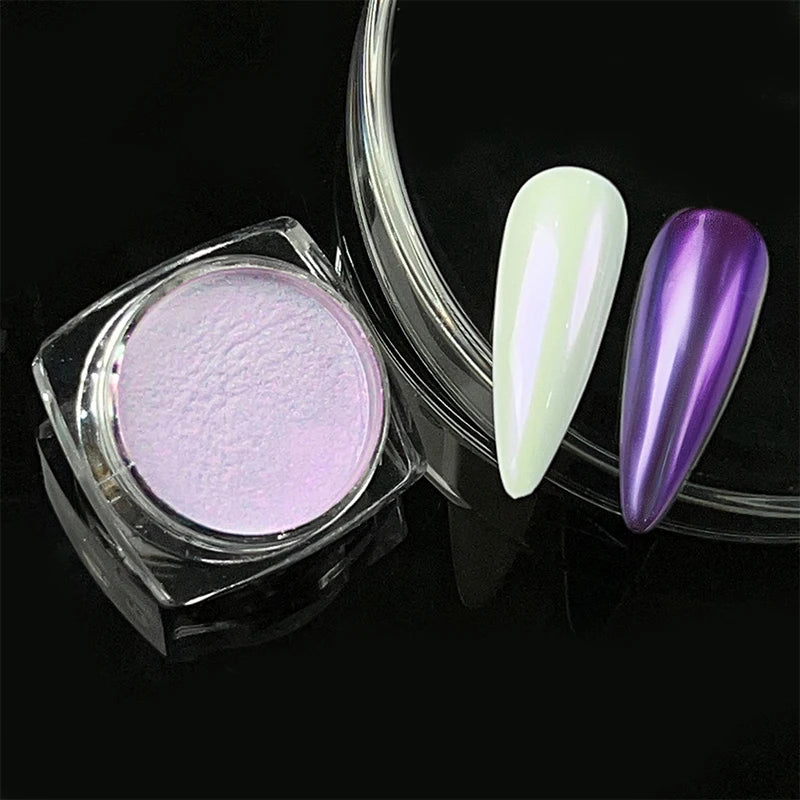 1 Box Aurora White Chrome Nail Powder Sparkling Mirror Pearl Pigments Nail Glitter White Rubbing Dust Nail Art Manicure Decorate