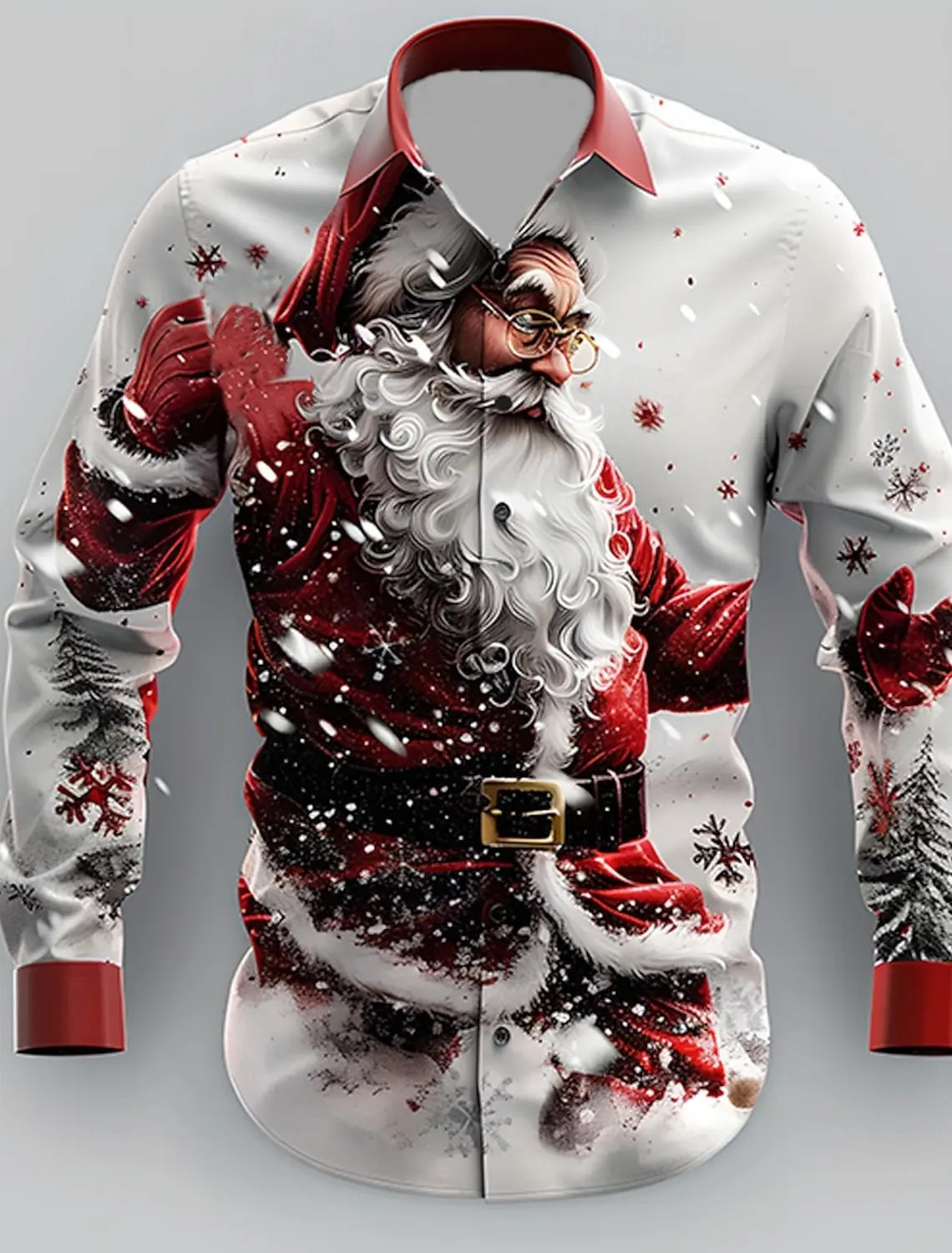 Christmas Theme Fashion Men's Casual Long Sleeve Shirt Breathable Tops Santa Claus Themed Stylish Pattern Full Sleeve Shirts