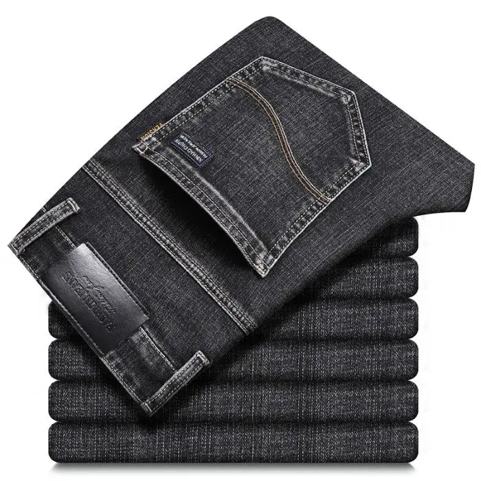 Autumn Winter Cotton Gray Mens Slim Fit Straight Jeans Business Casual Elastic All-match Fashion Pants Denim Trousers Male Brand
