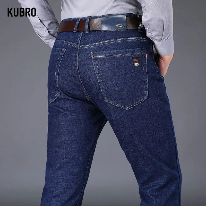 Autumn and Winter New Male Business Casual Stretch Trousers Concise Blue Denim Pants Men's Loose Straight Jeans Jeans for Man