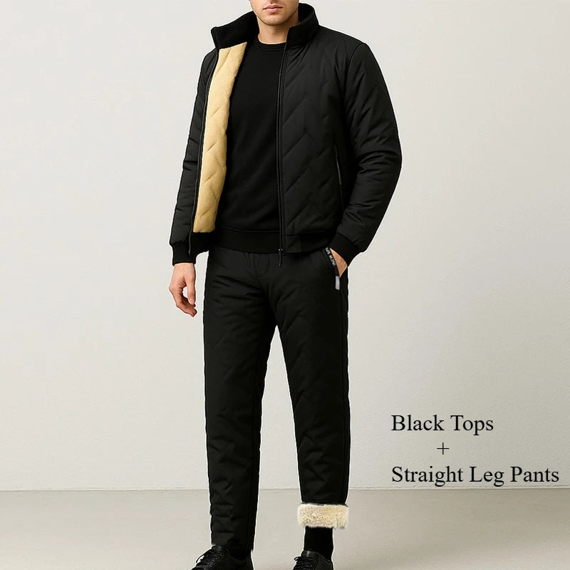 Men's 2 Piece Windproof Jackets Coats Water-Resistant Casual Zipper Hight Weight Tracksuit Athletic Outdoor Warm Thick Coat Set