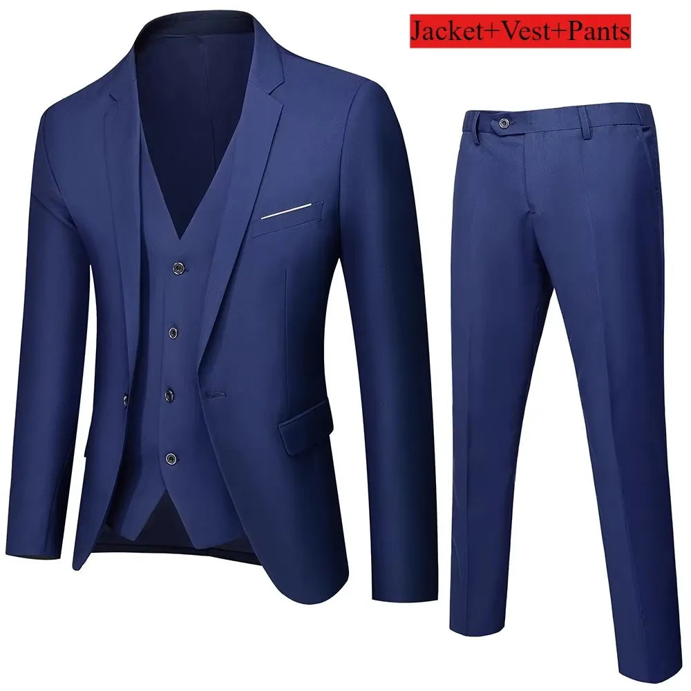 Men's Business Suit Set Groomsmen Regular Fit-Tuxedo Men Wedding Suit Set Lapel Formal Stylish Buttons Pockets