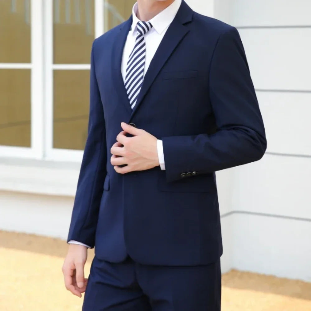 New (Blazer+pants) Men's Fashion Business Gentleman Italian Style Slim Solid Color Professional Suit Wedding Groom Best Man Suit