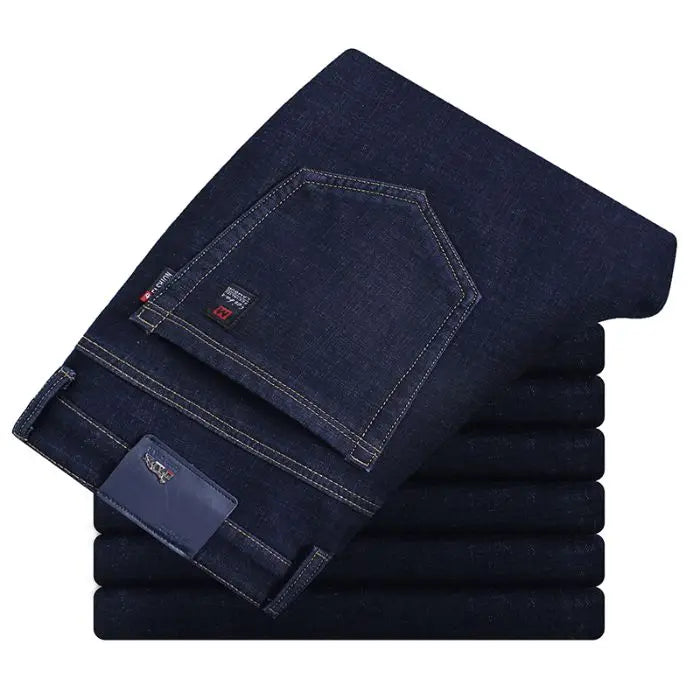 Autumn and Winter New Male Business Casual Stretch Trousers Concise Blue Denim Pants Men's Loose Straight Jeans Jeans for Man