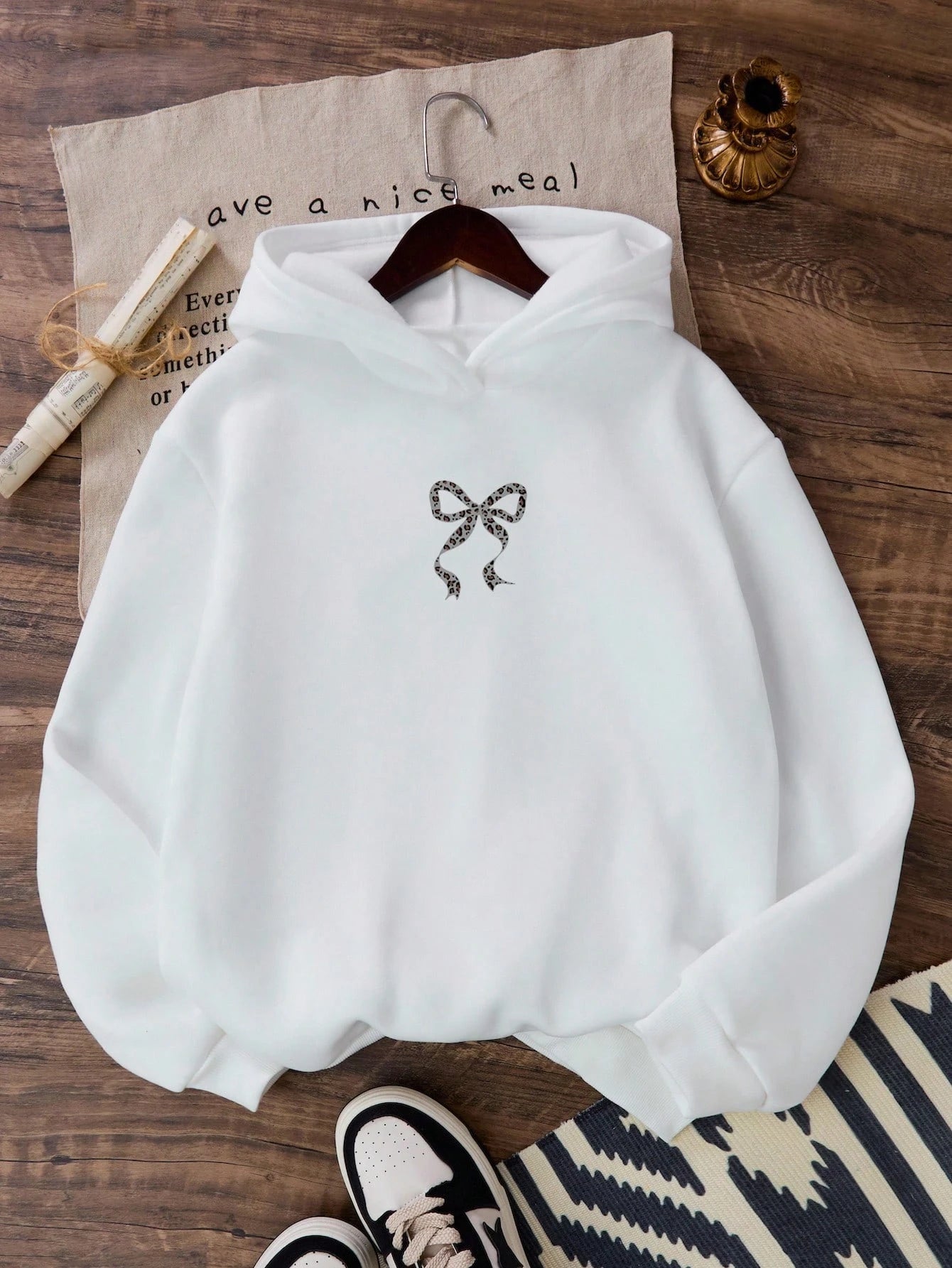 Creative Bow Leopard Printing Women Hoodies Casual Trendy Tops Y2K Style Comfortable Streetwears Fashion Clothing