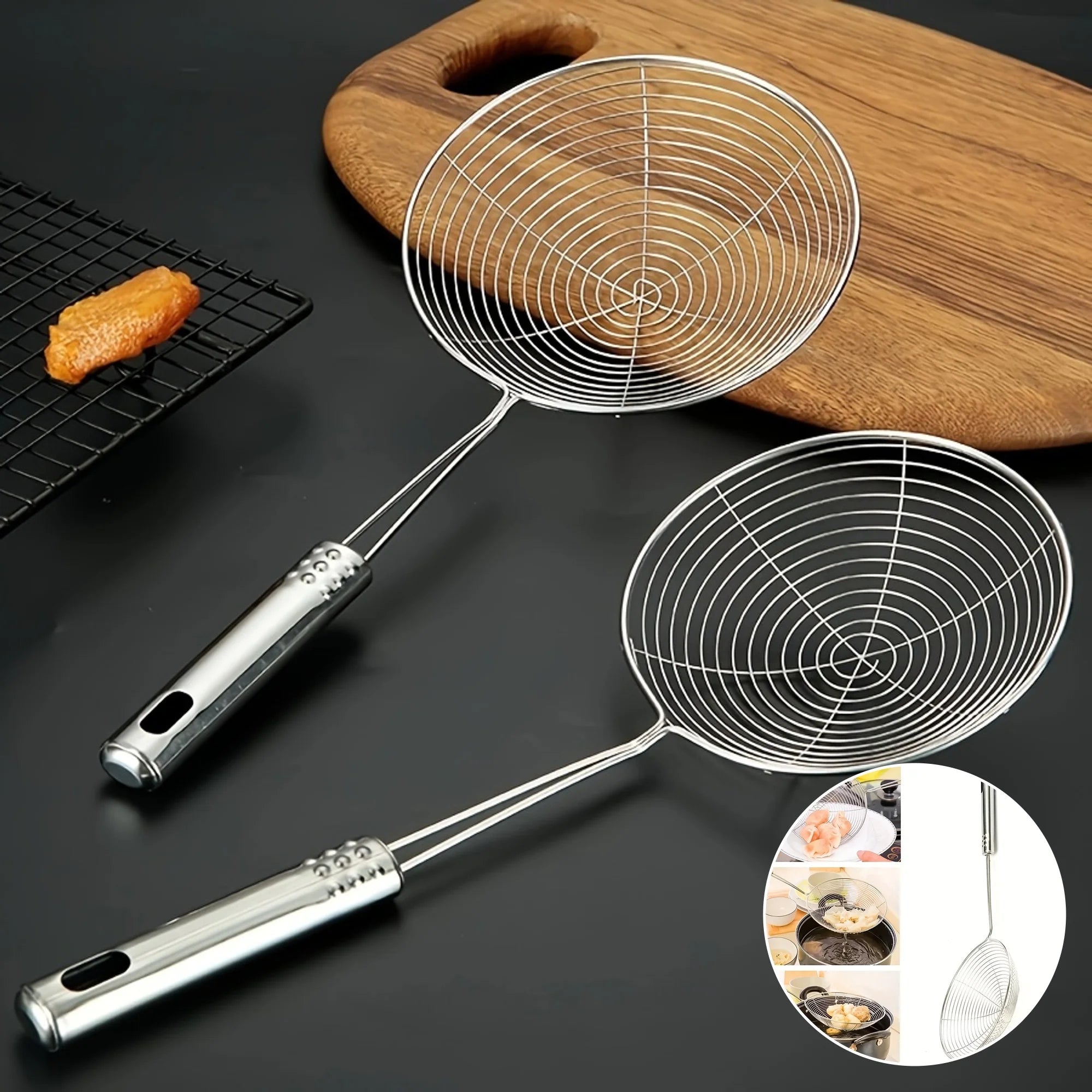 1pc Hot Selling Stainless Steel Strainer Ladle with Handle - Durable Wire Skimmer Spoon for Cooking, Frying & Kitchen Use