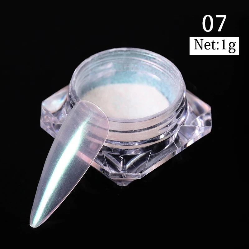 1 Box Aurora White Chrome Nail Powder Sparkling Mirror Pearl Pigments Nail Glitter White Rubbing Dust Nail Art Manicure Decorate