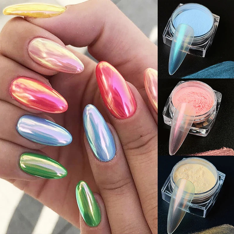 1 Box Aurora White Chrome Nail Powder Sparkling Mirror Pearl Pigments Nail Glitter White Rubbing Dust Nail Art Manicure Decorate