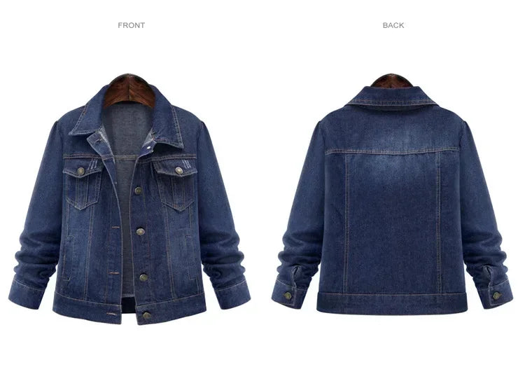 Women Denim Coat Single Breasted Button Solid Color Jackets Turn Down Collar Pockets Streetwear Autumn High Street Casual