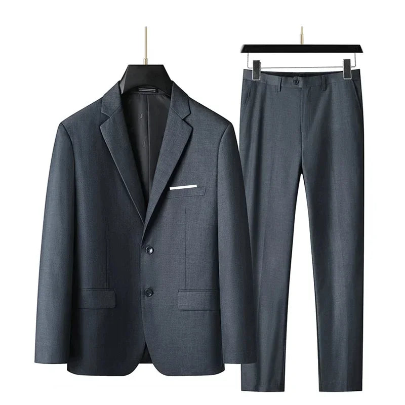 Men's Business Casual Wedding Suit Solid Color Trendy Orange Two-Piece Set Stylish Handsome Suit And Trousers