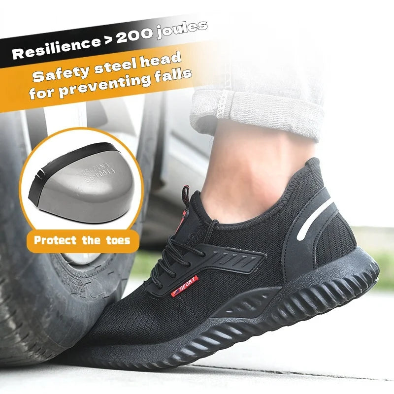 Men's Steel Safety Work Shoes Durable Steel Toe Boots Anti Slip Comfortable for Construction Factory Industrial Workplace
