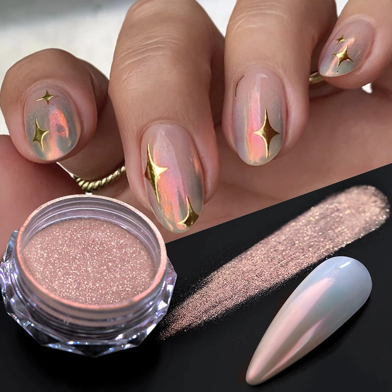 1 Box Aurora White Chrome Nail Powder Sparkling Mirror Pearl Pigments Nail Glitter White Rubbing Dust Nail Art Manicure Decorate