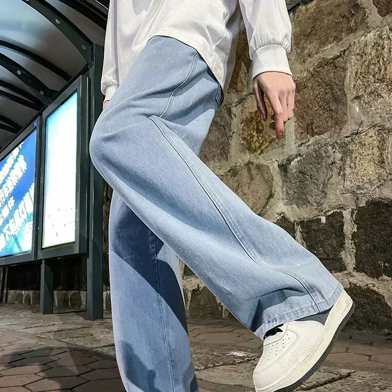 Spring/Summer Korean Style Straight Leg Lyocell Jeans Men's Fashion Versatile Loose Thin Pants Men's Washed Retro