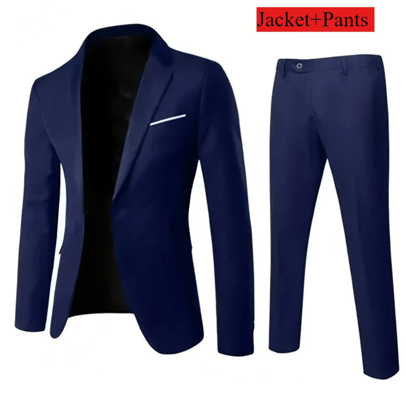 Men's Business Suit Set Groomsmen Regular Fit-Tuxedo Men Wedding Suit Set Lapel Formal Stylish Buttons Pockets