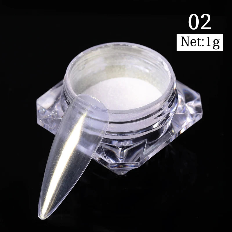 1 Box Aurora White Chrome Nail Powder Sparkling Mirror Pearl Pigments Nail Glitter White Rubbing Dust Nail Art Manicure Decorate