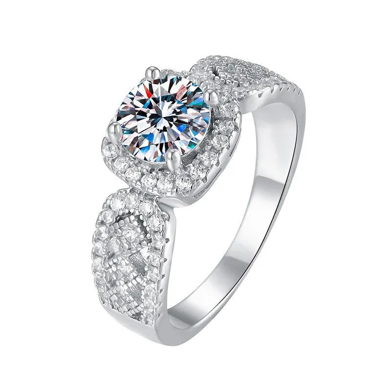 Platinum PT950 new lace square bag moissanite diamond ring female high-end proposal engagement moissan diamond ring